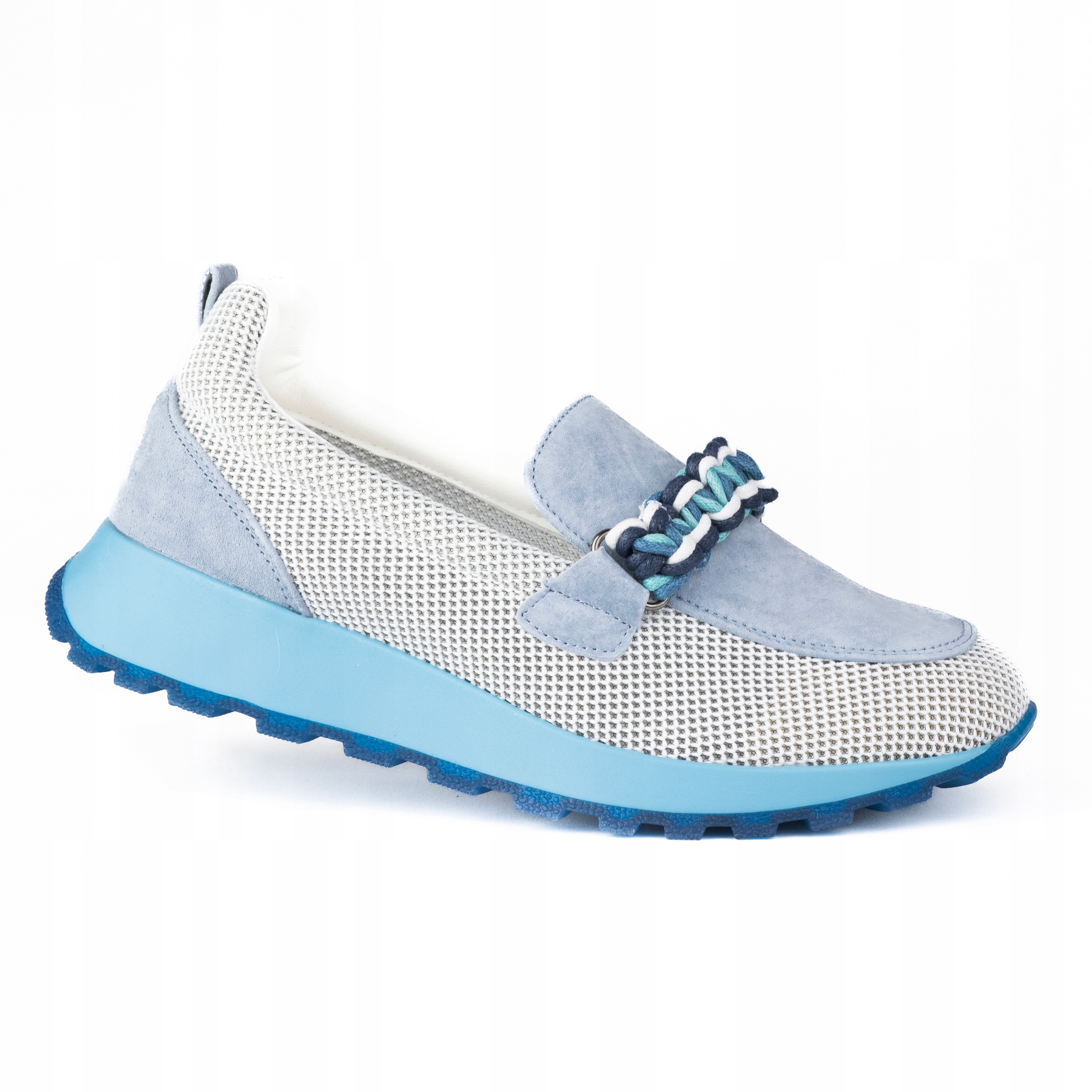 Dámské polobotky mokasíny Goodin GD-PG2681 kožená síťka nazouvací modrá 38