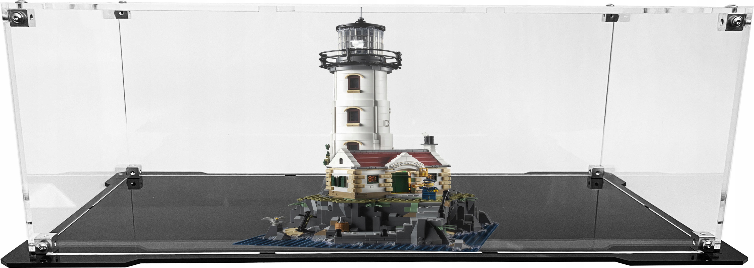 Vitrína s černou základnou pro stavebnici Lego 21335 mechanizovaná lucerna