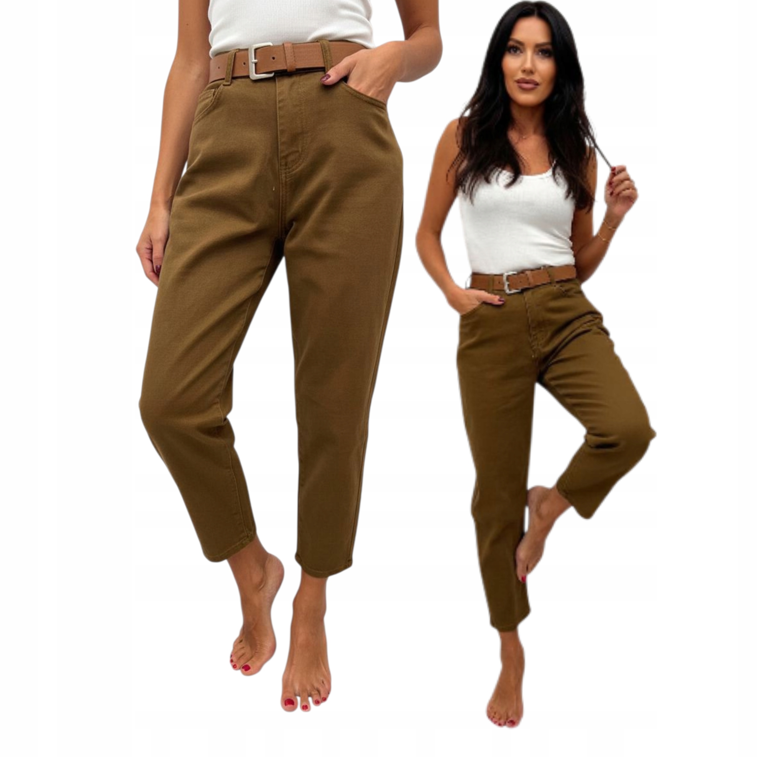 Módní Džínové Kalhoty S Páskem Typu Balloon Skinny vel. Xs 34 Hnědé