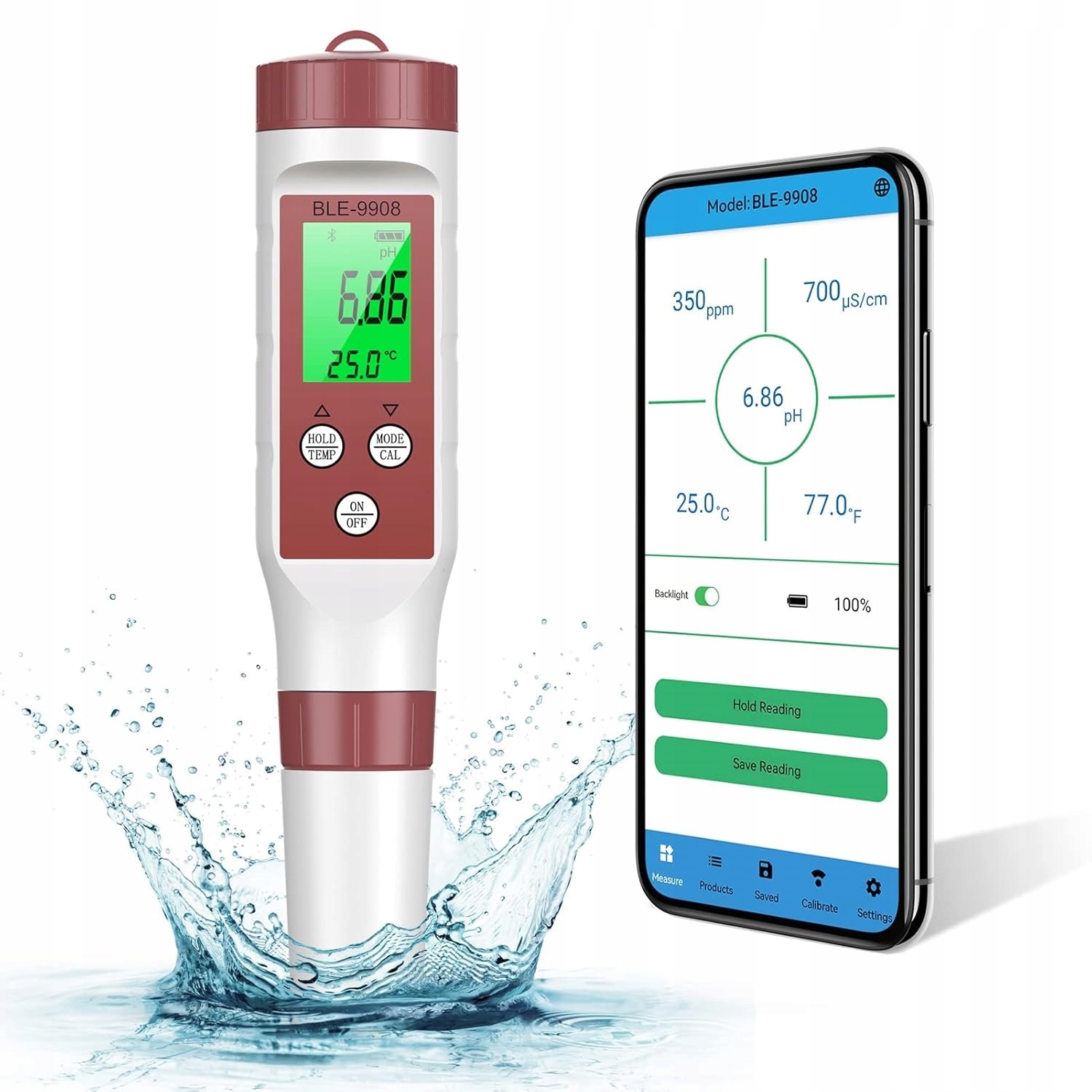 Miernik Ph Tds Temperatury Bluetooth 4W1 LCD Do Basenu Wody Atc Aplikacja