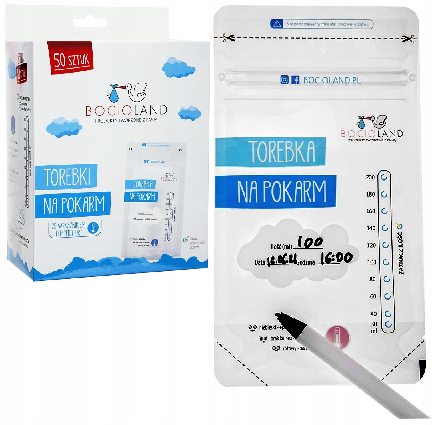 

50x Woreczki do Mrożenia Pokarmu 10L Wskaźnik Temp