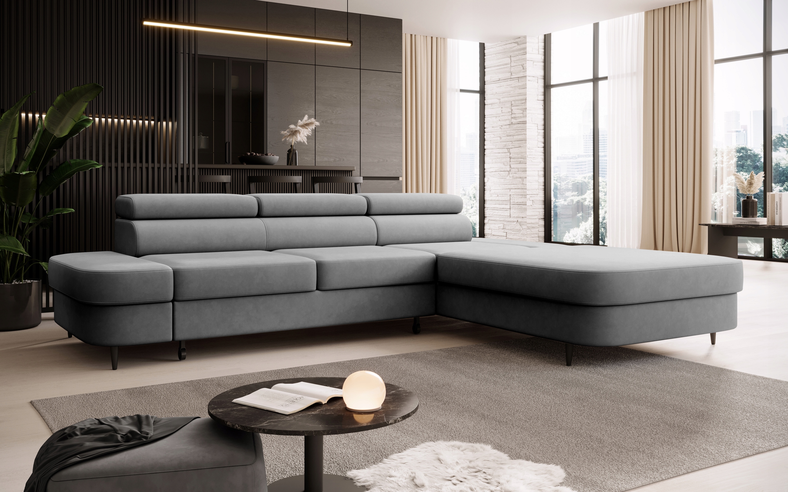 Rohová Sedací Souprava Jazz Nastavitelné opěrky hlavy Funkce spaní