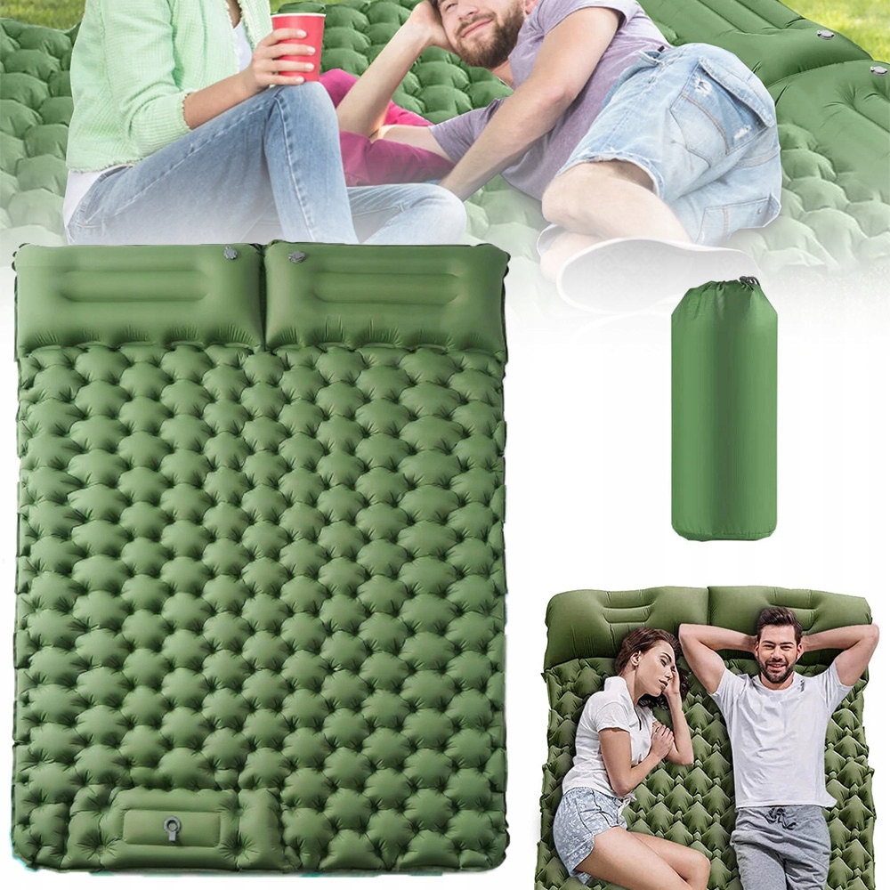 Dvoumístná matrace zelená, skládací, nafukovací cestovní postel
