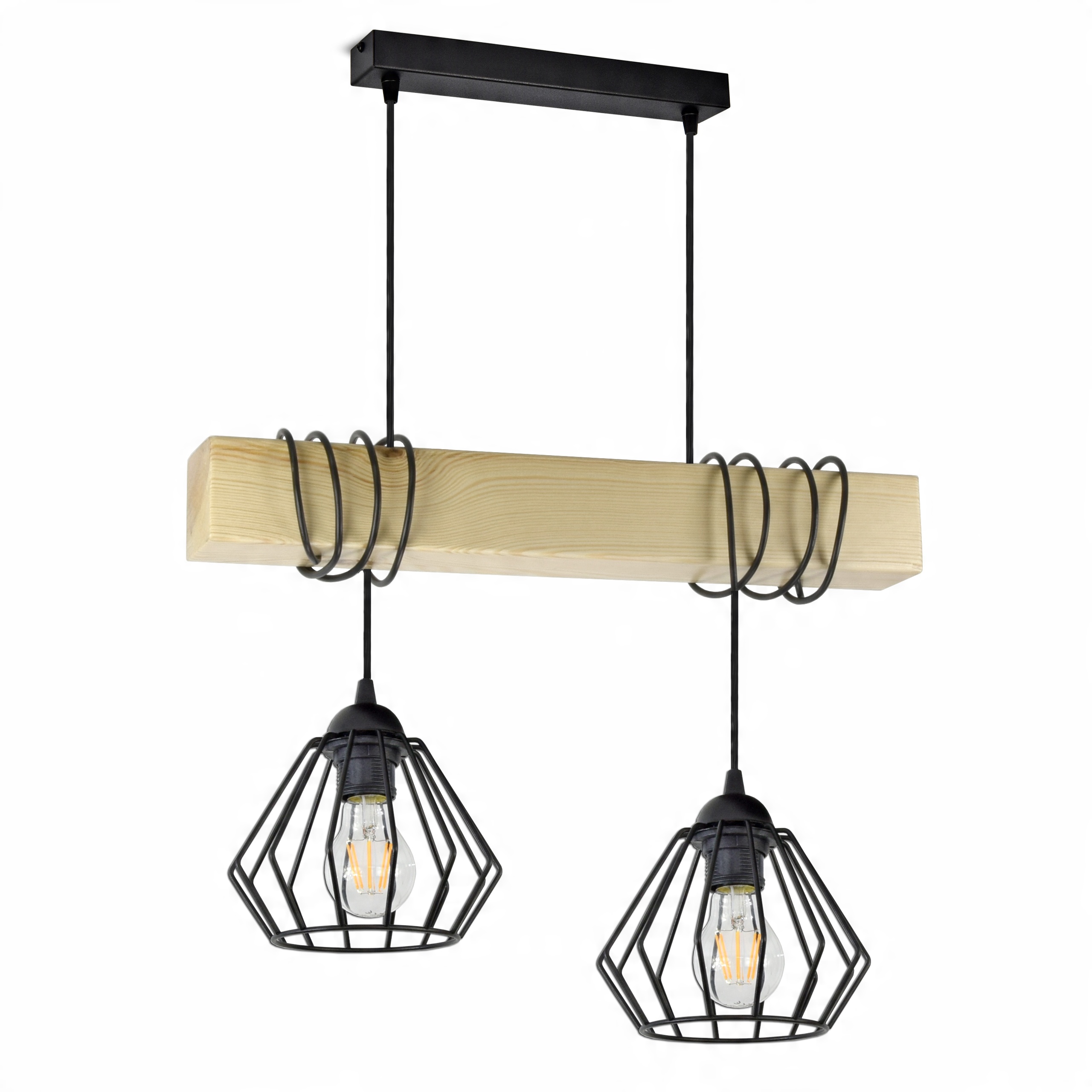 

Lampa Wisząca Żyrandol Czarny Drewniana Belka Led