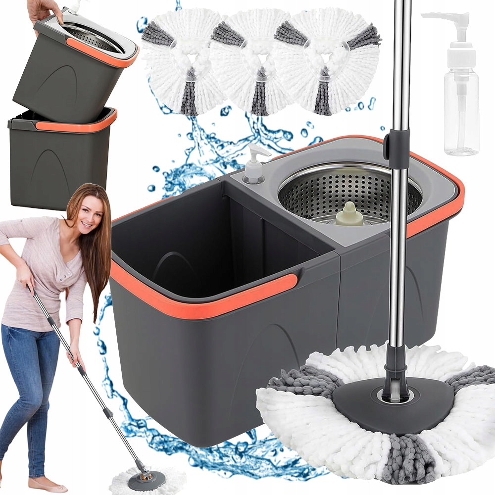 Levně Sada Mopu A Kbelíku Otočná O 360° S 3 Návleky Z Mikrovlákna, Skládací, Vyjímatelná
