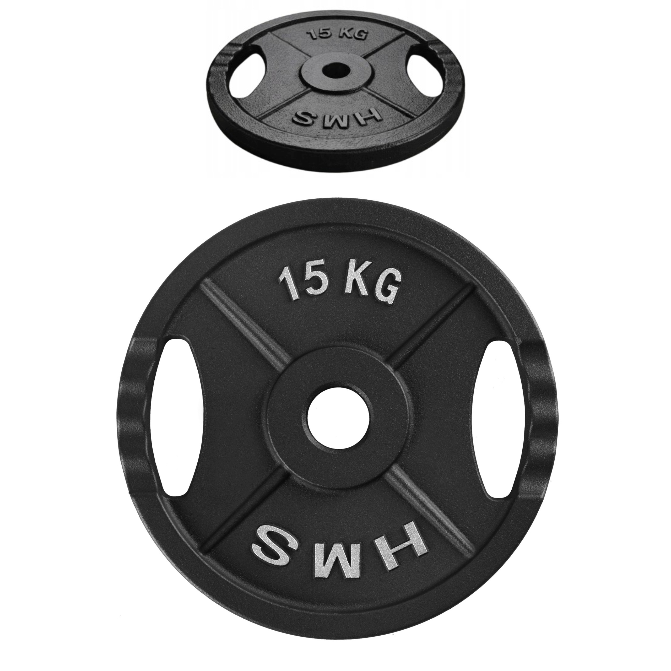 Olympijský zátěžový talíř 15 kg, litina s držadly, černý Hms