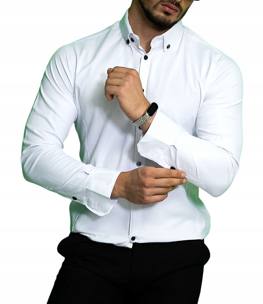 Elegantní Klasická Pánská Košile Hladká Bílá L
