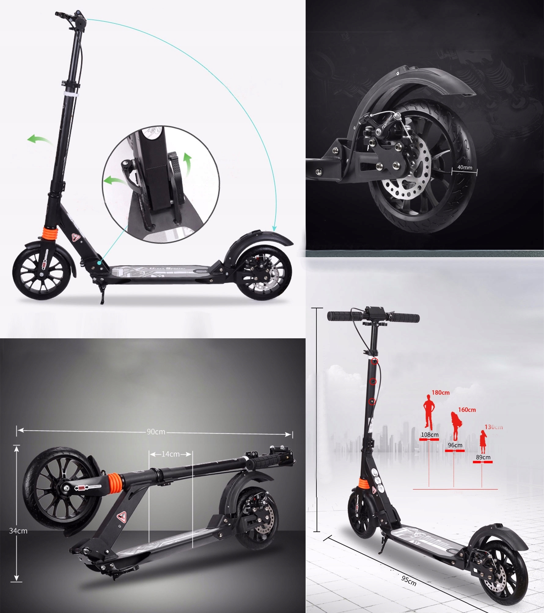 DUŻA HULAJNOGA MIEJSKA DLA DOROSŁYCH URBAN AMORTYZATORY HAMULEC TARCZOWY Liczba kół 2