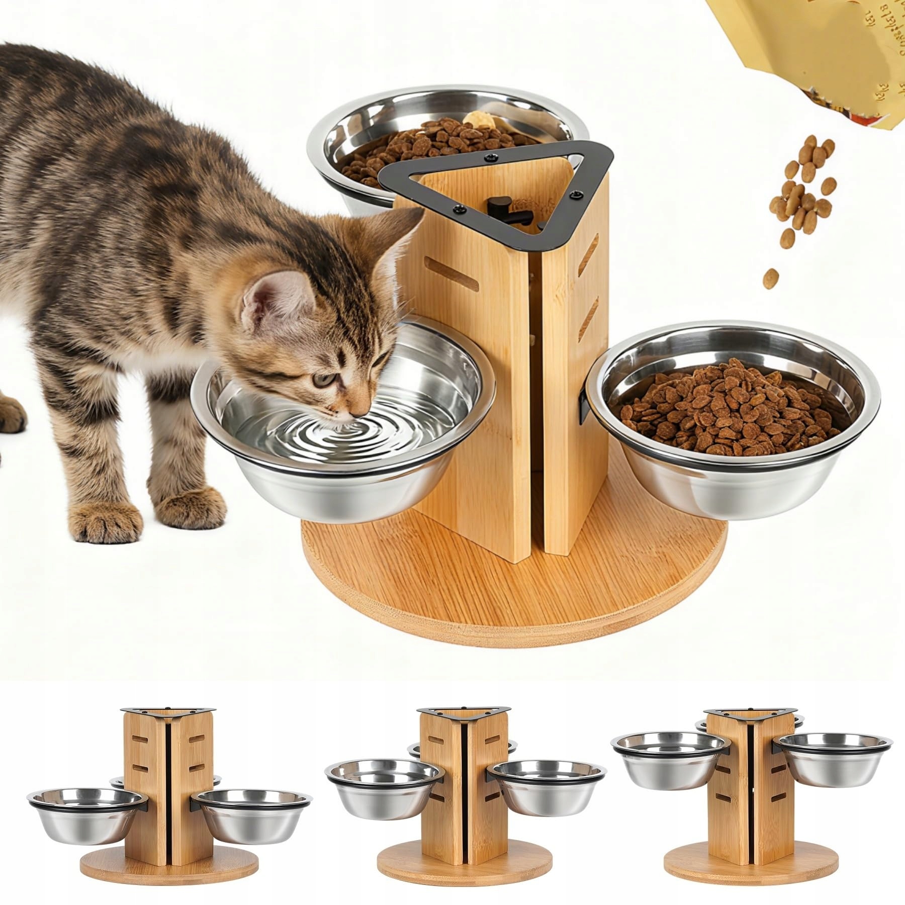 Levně Miska pro kočky PetEco Kit3 nastavitelná nerezová ocel 350 ml