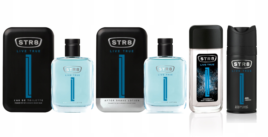 STR8 LIVE TRUE ZESTAW 4cz EDT50ml + ASL100ml + DNS85ml + SPRAY150ml