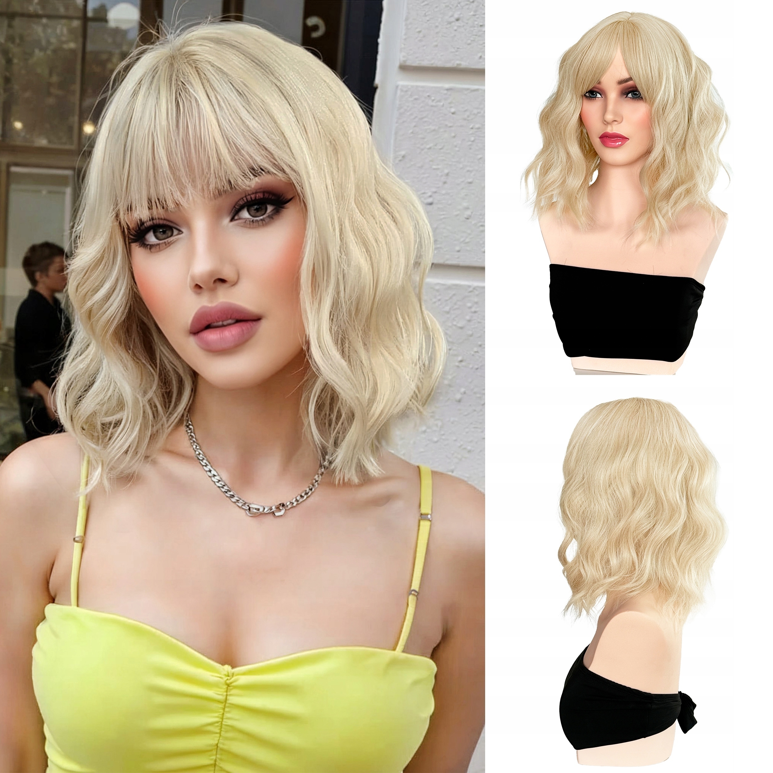 Paruka ze syntetických vlasů Blond Kudrnatá Loki s hřívou Krátká 35 cm