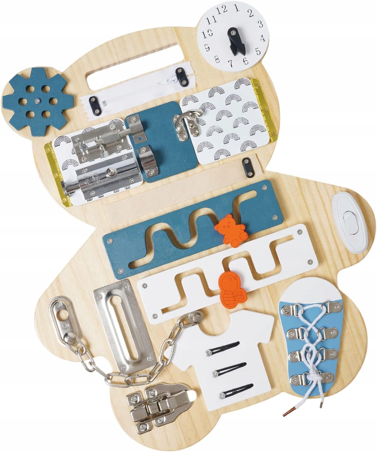 TABLICA SENSORYCZNA MANIPULACYJNA MONTESSORI BOARD 14 elementów DWUSTRONNA Stan opakowania oryginalne