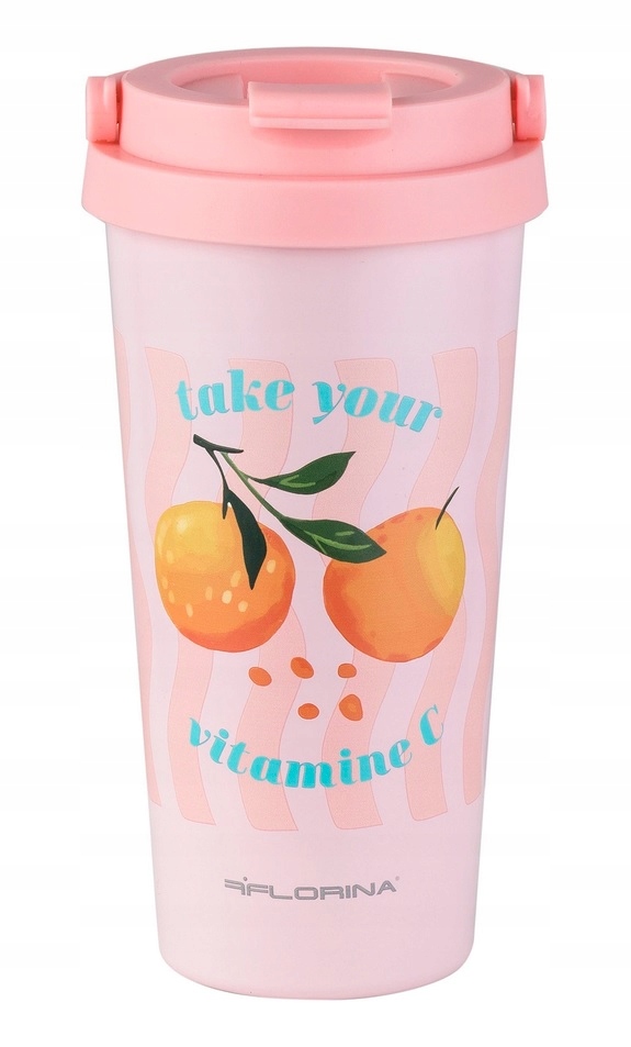 Kubek termiczny (500 ml), termos z uchwytem, Orange Happy, Florina, Różowy,