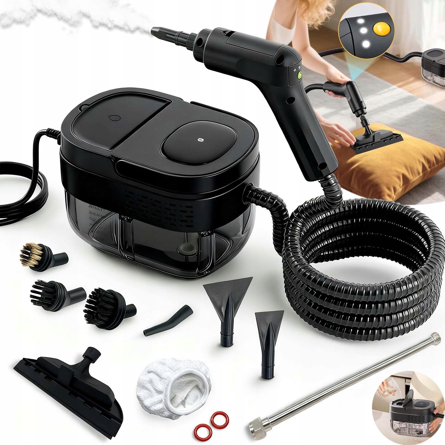 Parní Čistič 2500 W Ruční Parní Čistič Se 7 Druhy Trysek, Vysavač