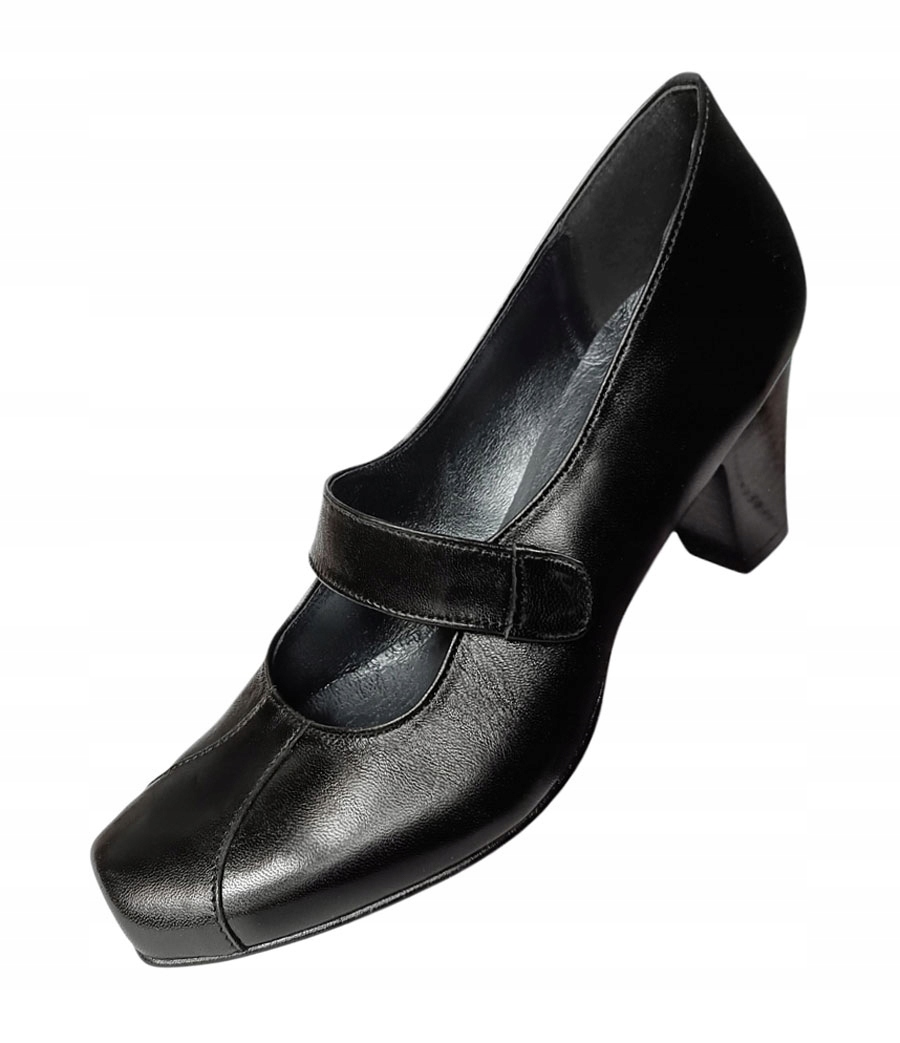 Polobotky na podpatku kožené Laura Messi lodičky kožené na pásek černé 38