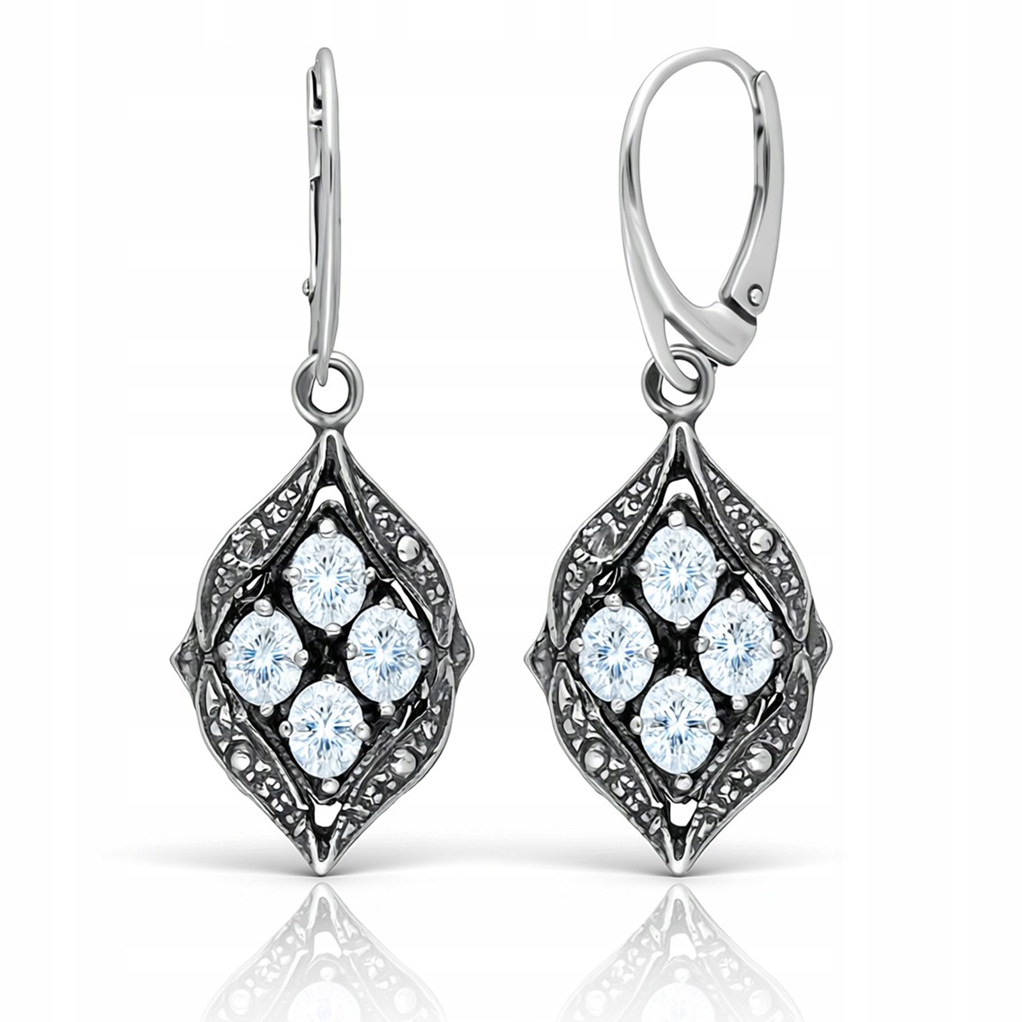 Stříbrné Náušnice Dámské Závěsné Anglické Oxidované Se Zirkony Au 925