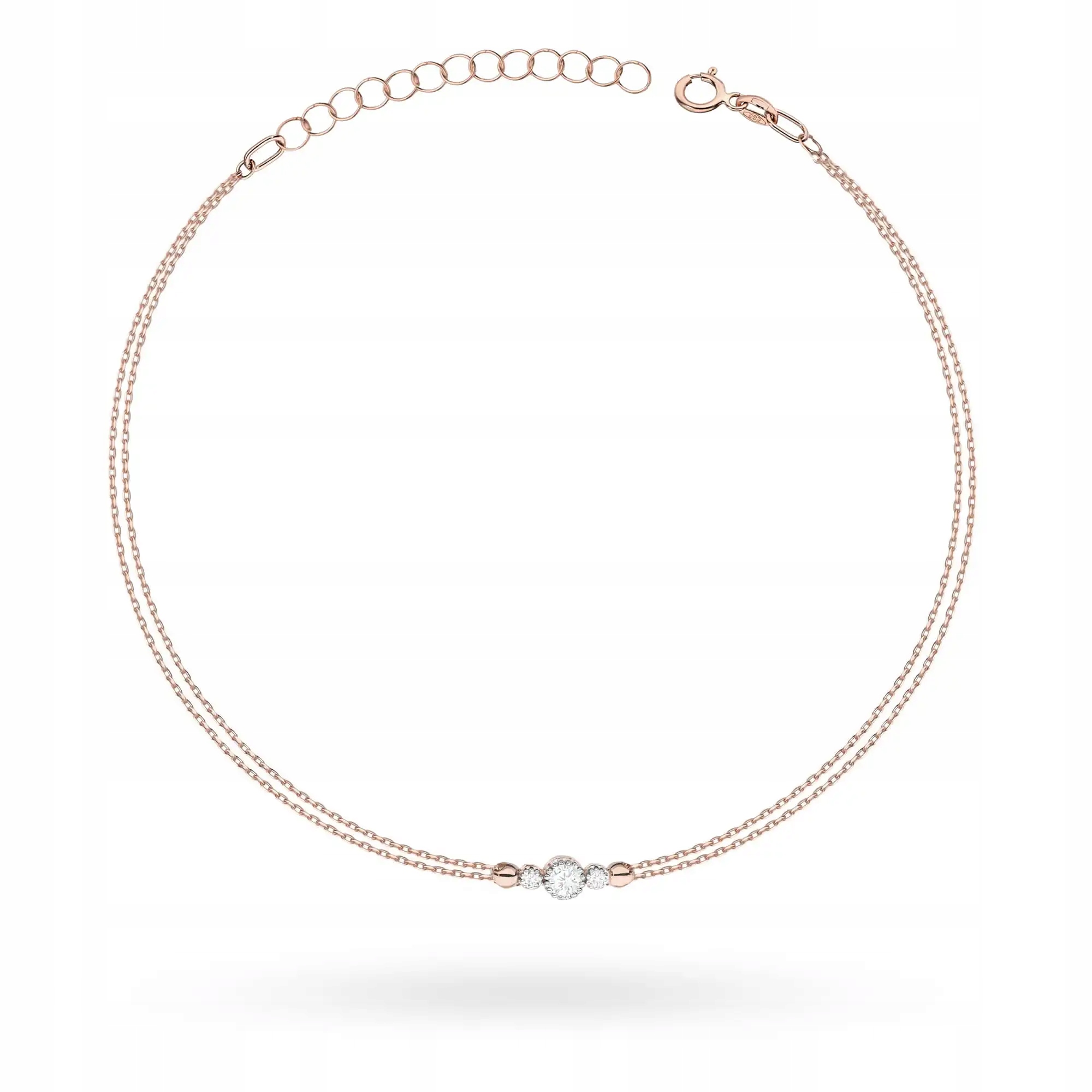 Dámský náramek ze zlata 585 s diamantem, růžové zlato, lesklý, módní