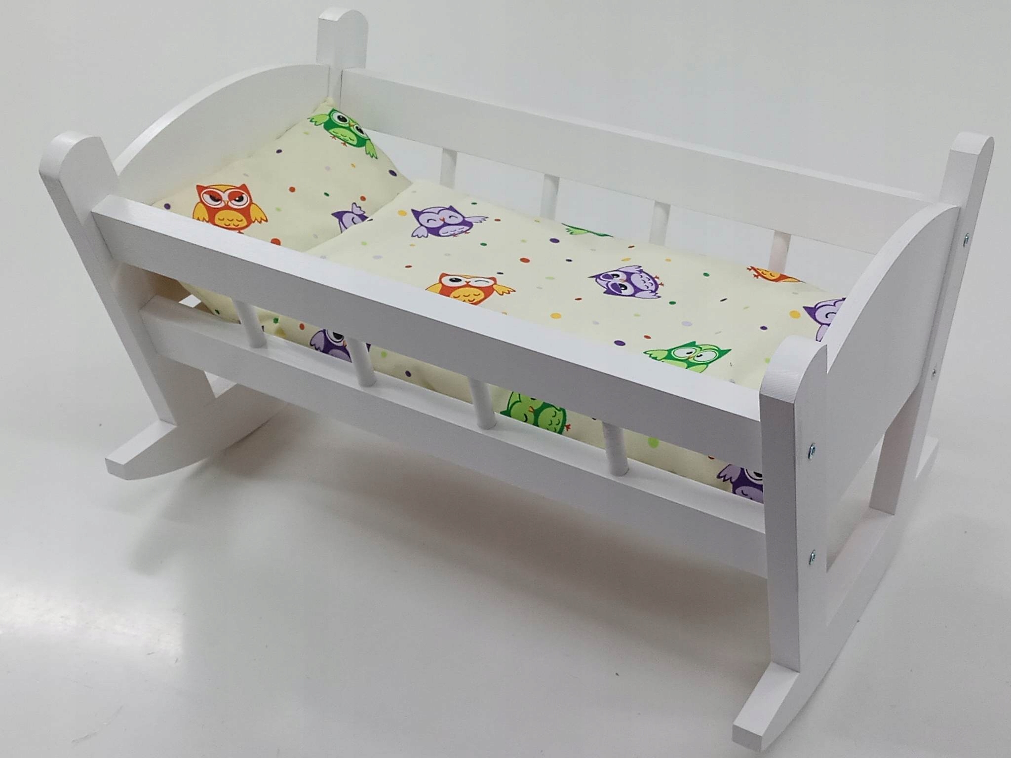 KOŁYSKA DLA LALEK BIAŁA + POŚCIEL Z MATERACEM