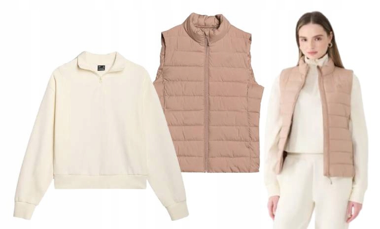 Dámský set 4F komplet 2balení mikina ecru péřová vesta béžová M