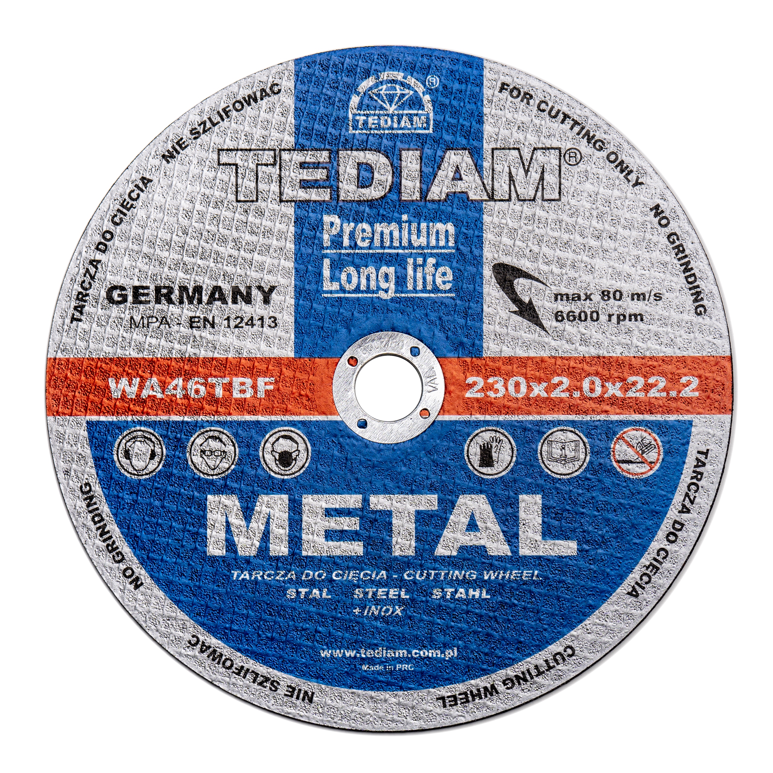 

Tarcza do cięcia metalu 230x2.0x22,23 Tediam Prem