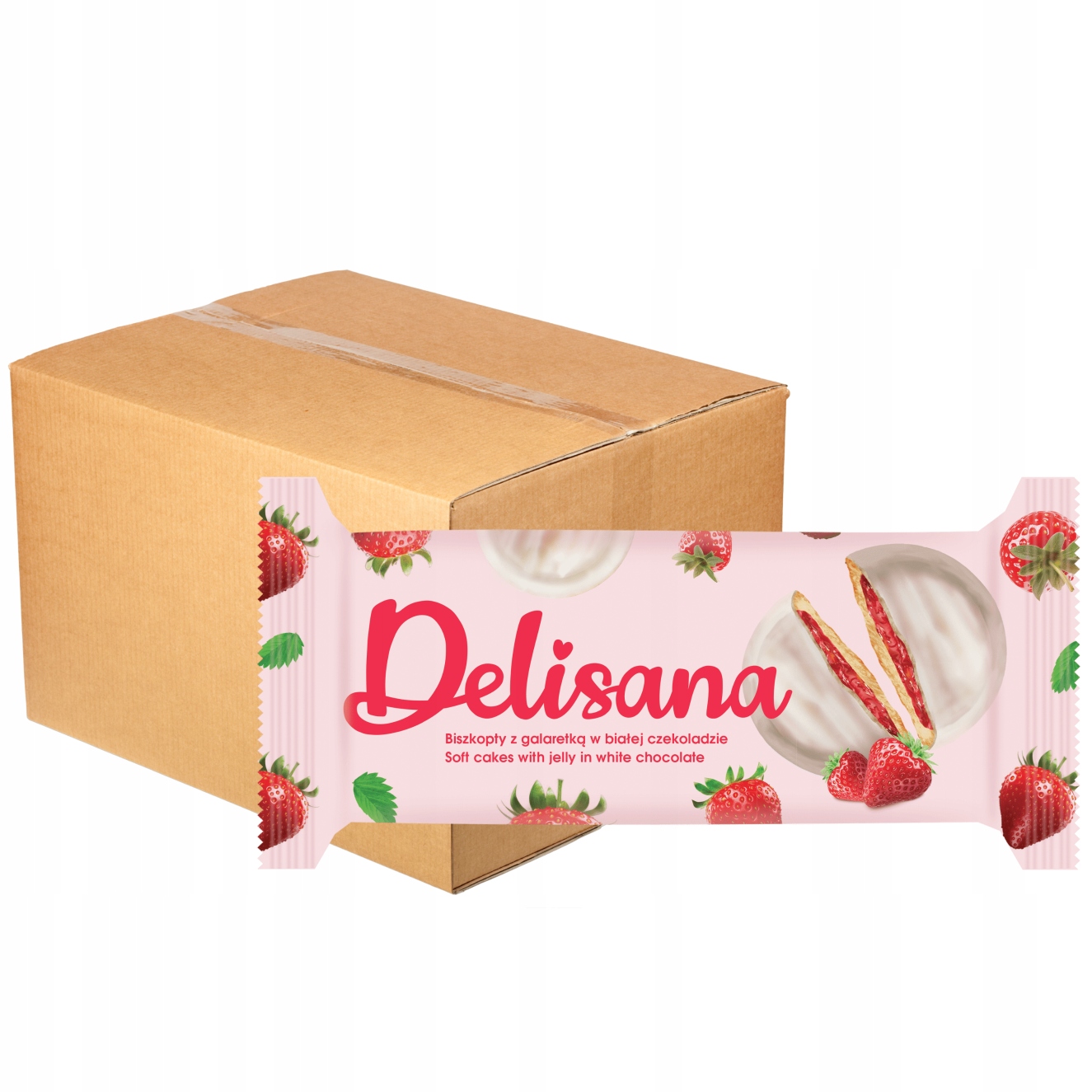 Levně Delisana Sušenky s jahodovým želé v bílé čokoládě 135 g x 28 ks