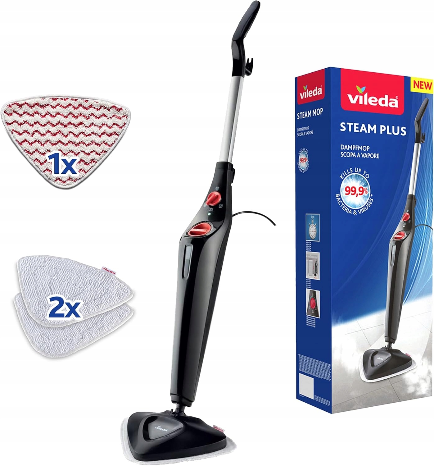 Levně Vileda Parní mop Steam Plus 1550W bez čisticích prostředků, trojúhelníková hlavice
