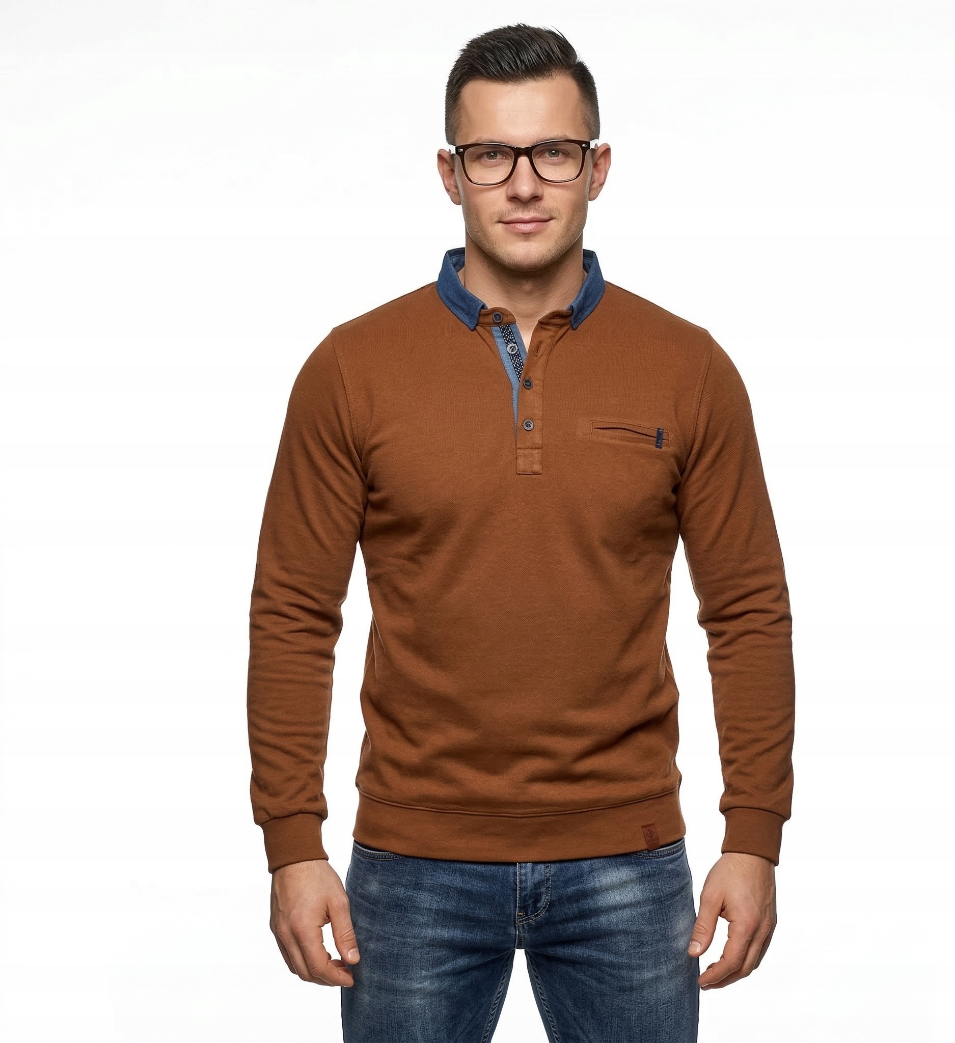 Bluza męska Bastion brązowa z kołnierzem Polo bluzka Polska XL