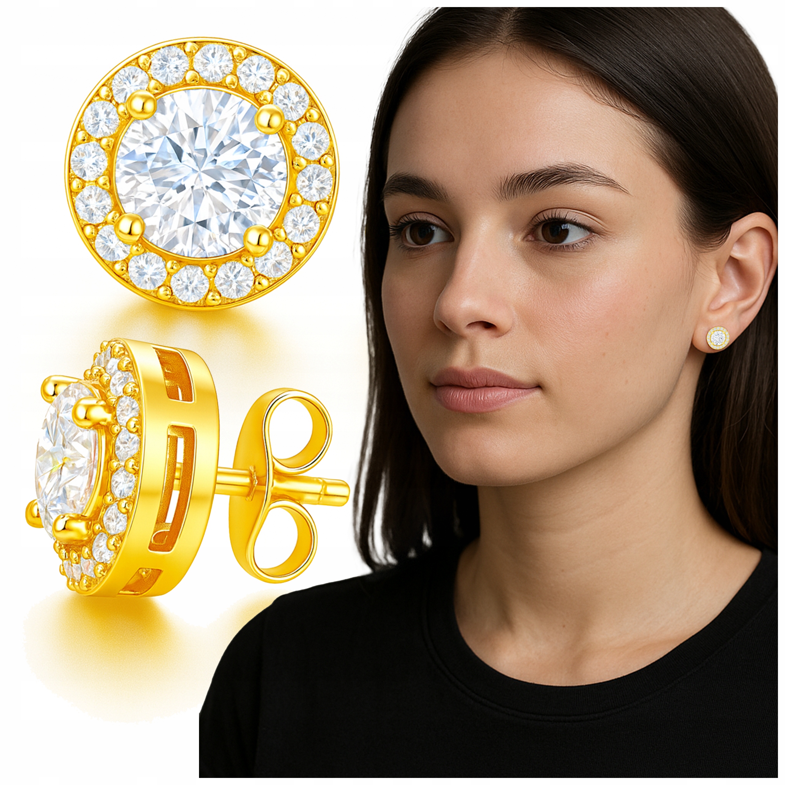 Zlaté Náušnice Kolečka se zirkony Křišťálová kola Křišťály Stříbro 925