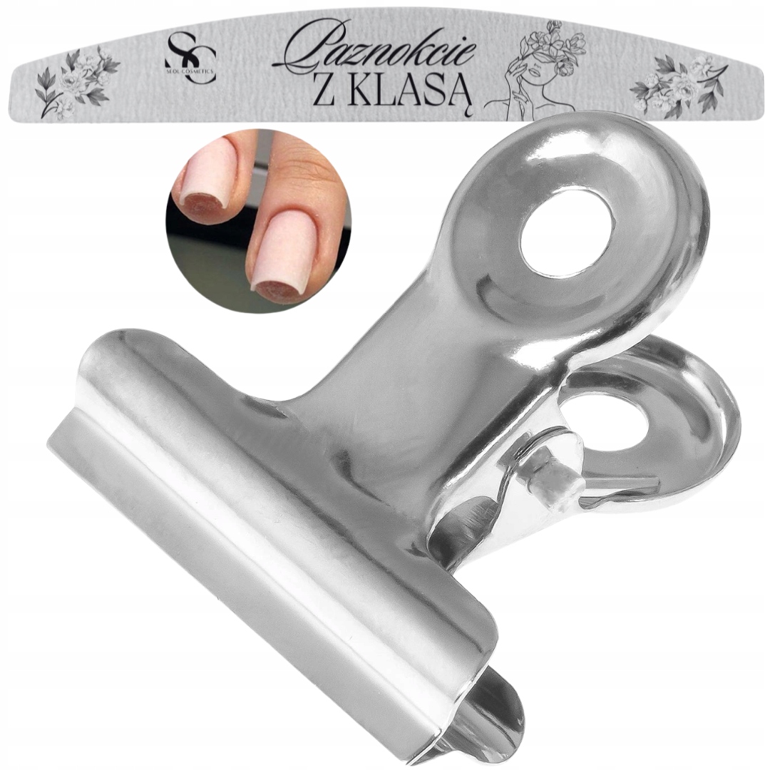 Metalowy KLIPS SREBRNY do zaciskania tunelu paznokci żelowych + PILNIK