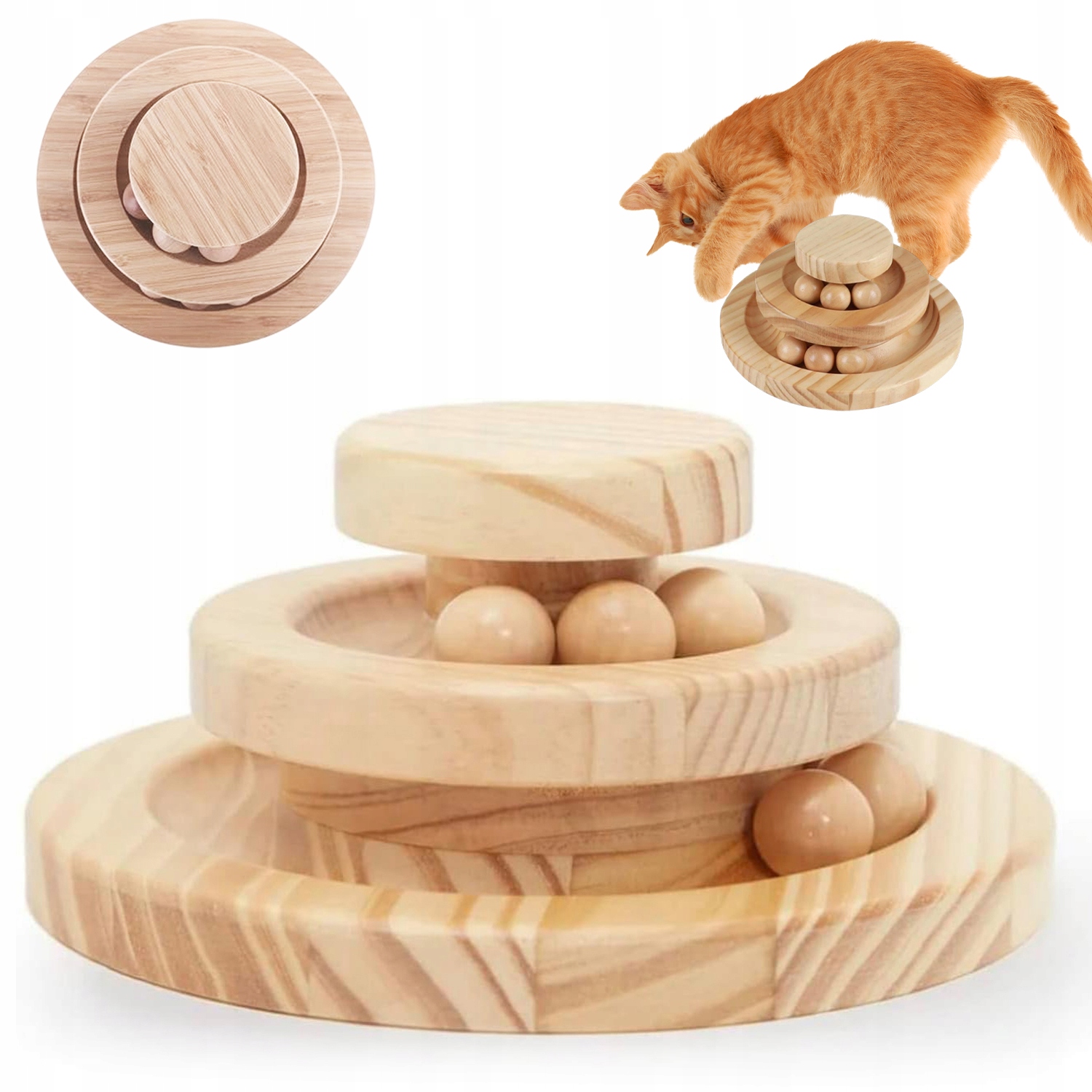 Levně Dřevěná Hračka Se 2 Úrovněmi Kolejí Pro Zábavu A Trénink Koček