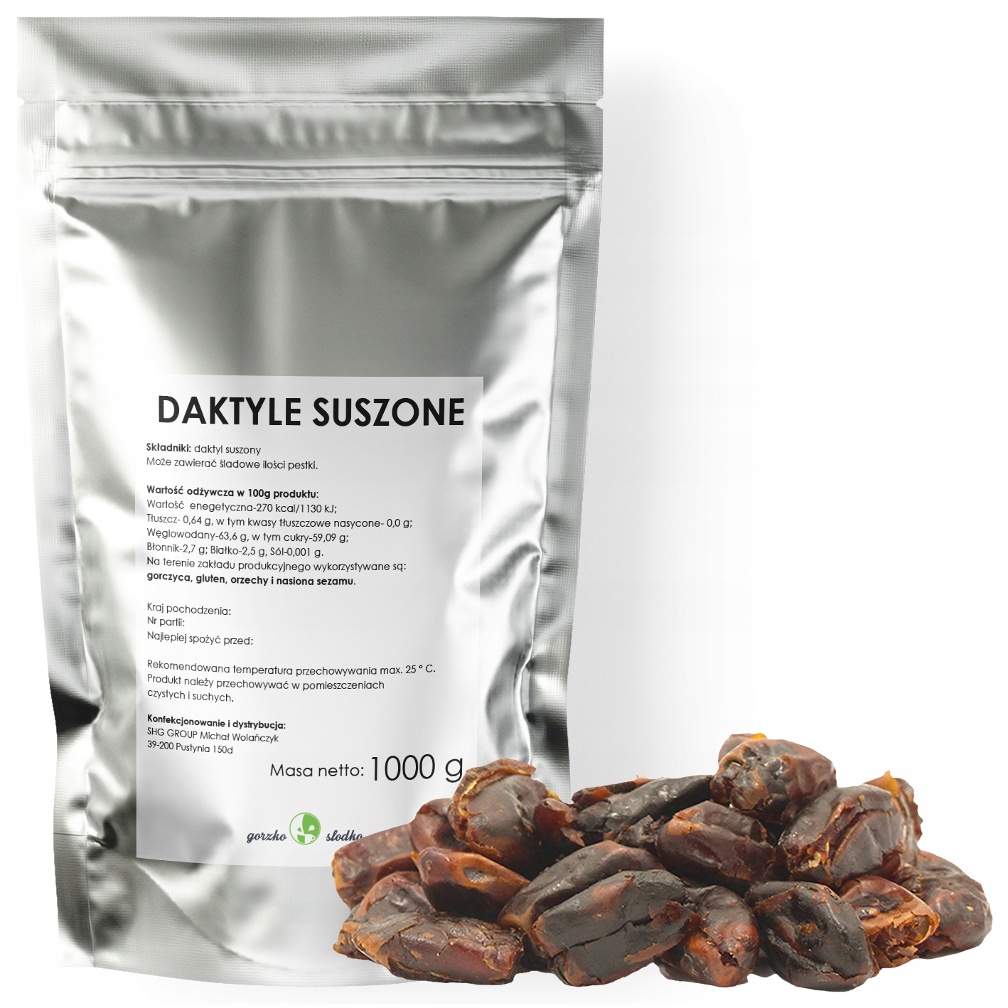 DAKTYLE suszone bez pestek najwyższa jakość 1kg Nazwa handlowa Daktyle suszone