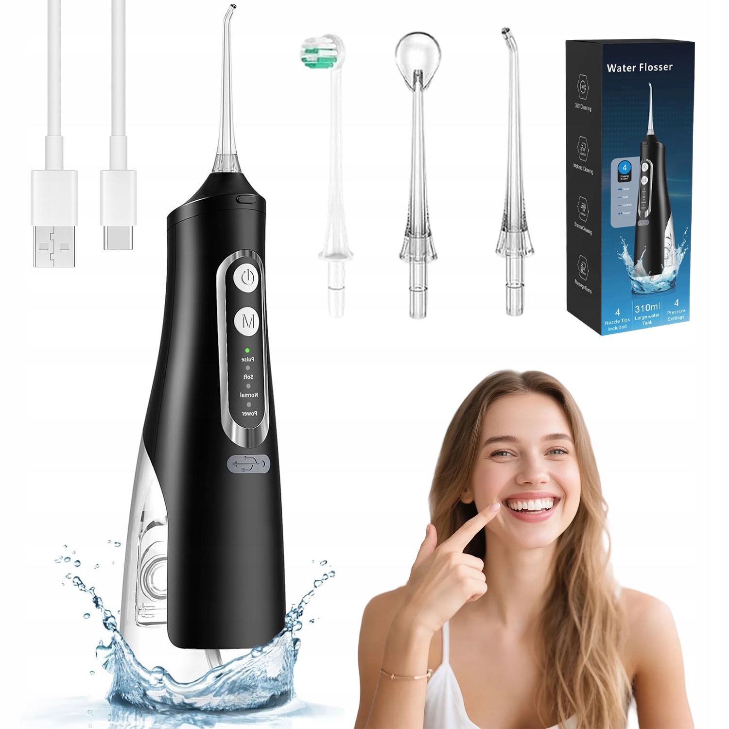 Irygator Do Zębów 4 Tryby 1500MAH 310ML Zbiornik Wodoodporny IPX7