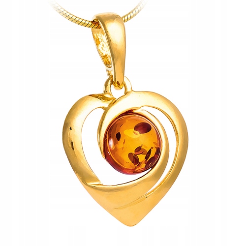 

Złote Serce wisiorek z Bursztynem łańcuszek Srebro