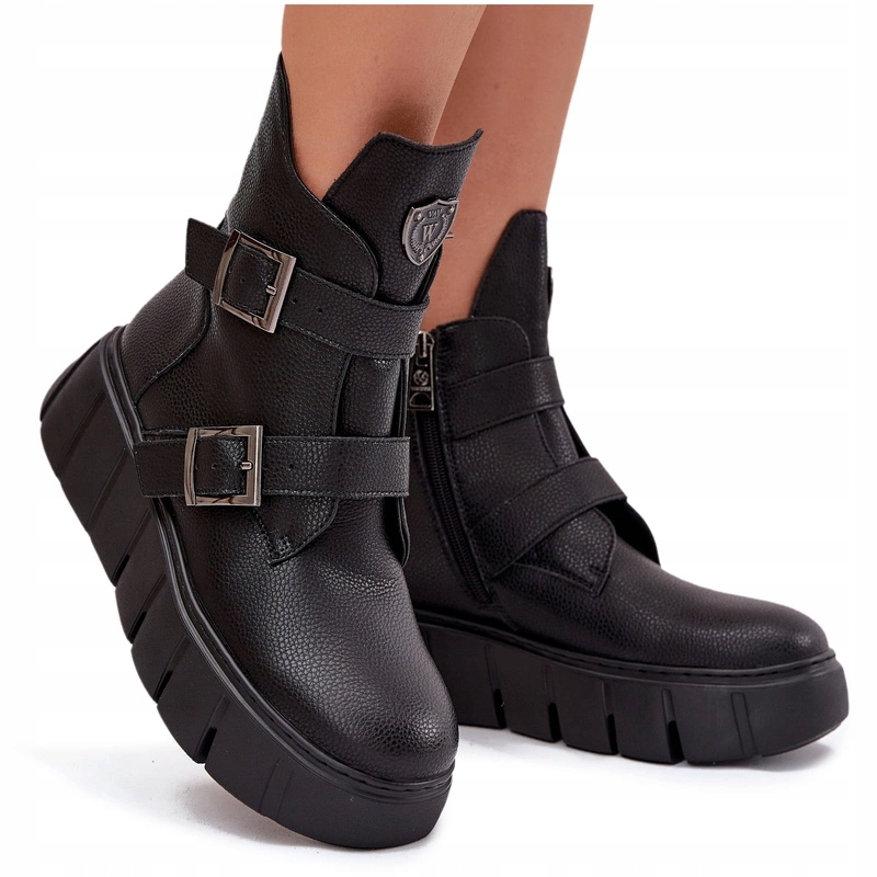 Dámské Kotníkové Boty Kůže Platforma Zateplené Spony Vinceza 66842 Černé 38