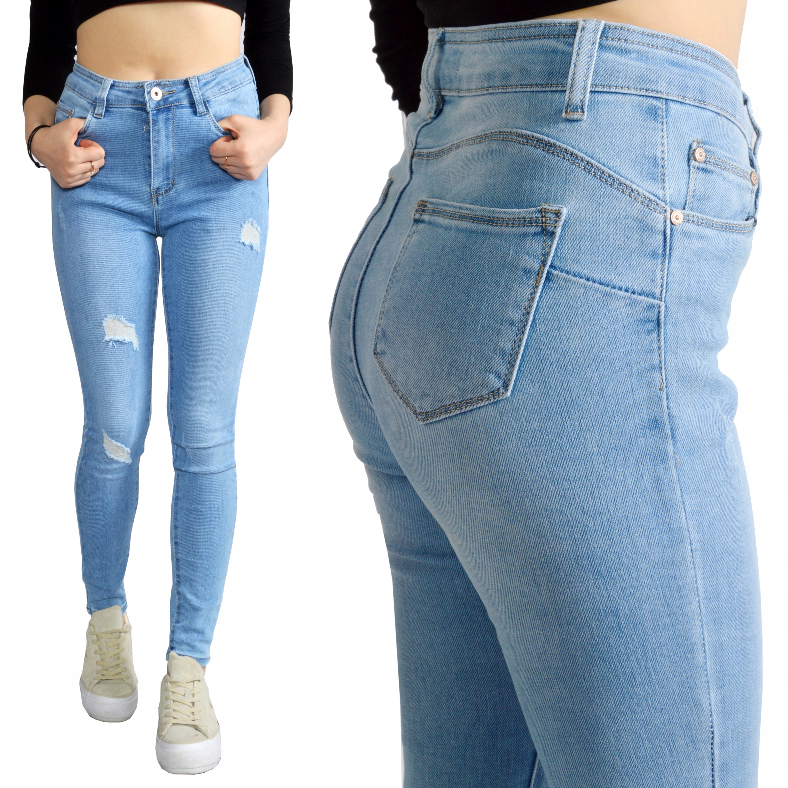 

Spodnie Jeansy Wysoki Stan Jeansowe Push-Up Skinny