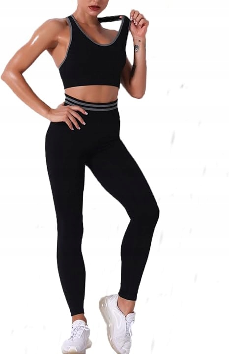 Sportowy Komplet Top Legginsy Siłownia Fitness S K001 Czarny