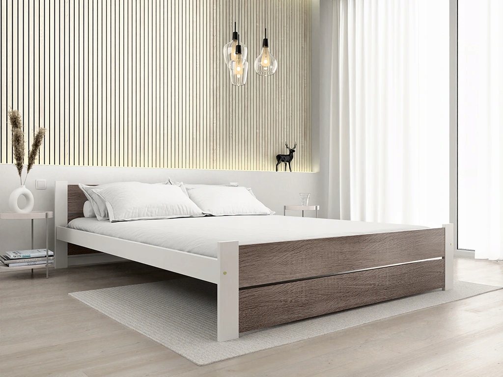 Łóżko Ikaros Double 120×200,biały/dąb truflowy,stelaż listw. rolow.