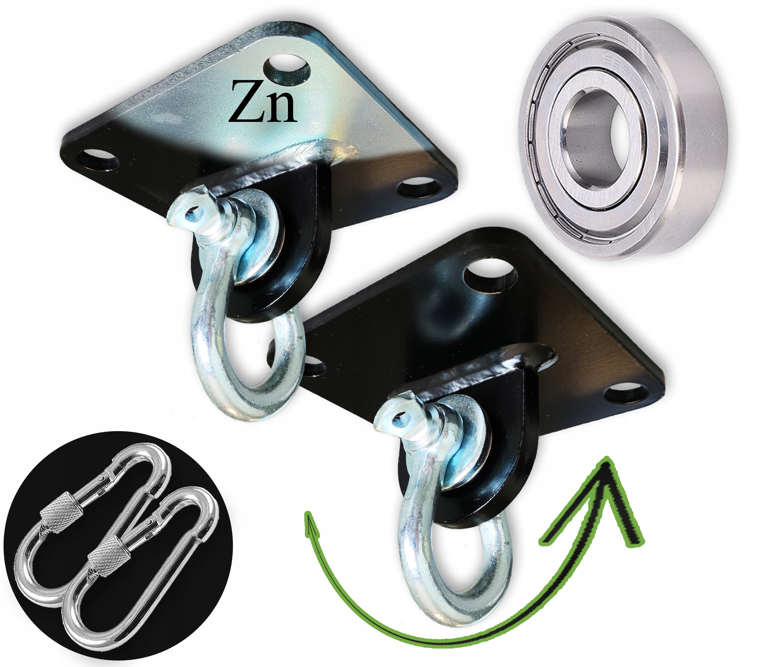 Držák houpačky s ložiskem a skobou, montážní držák, věšák, háček Černý