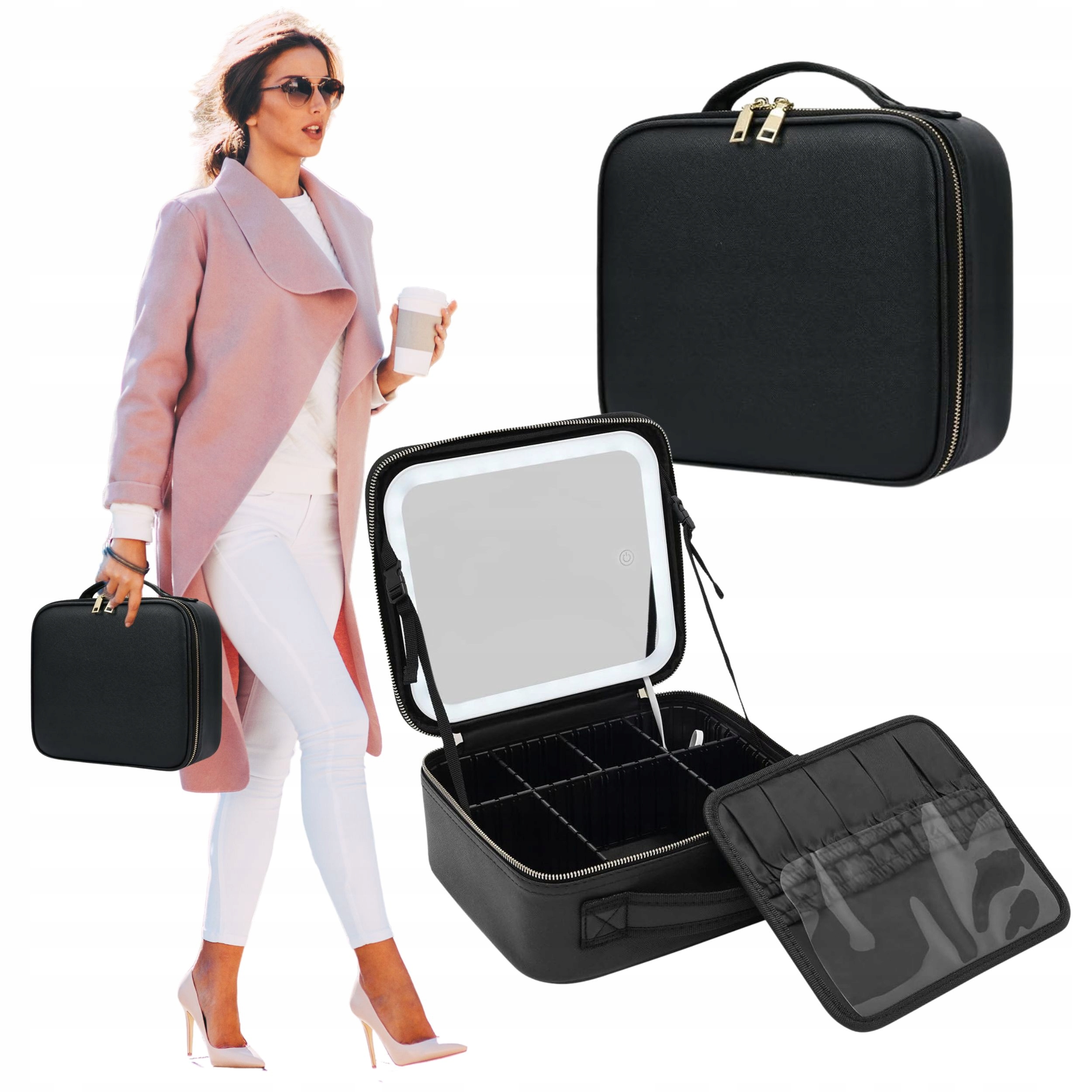 Kufřík Kosmetická taštička s Led zrcátkem na kosmetiku s podsvícením, cestovní