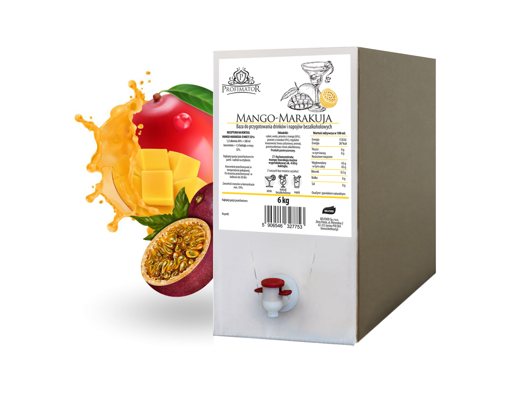 Syrop barmański baza koncentrat Profimator Mango-marakuja box 6 kg