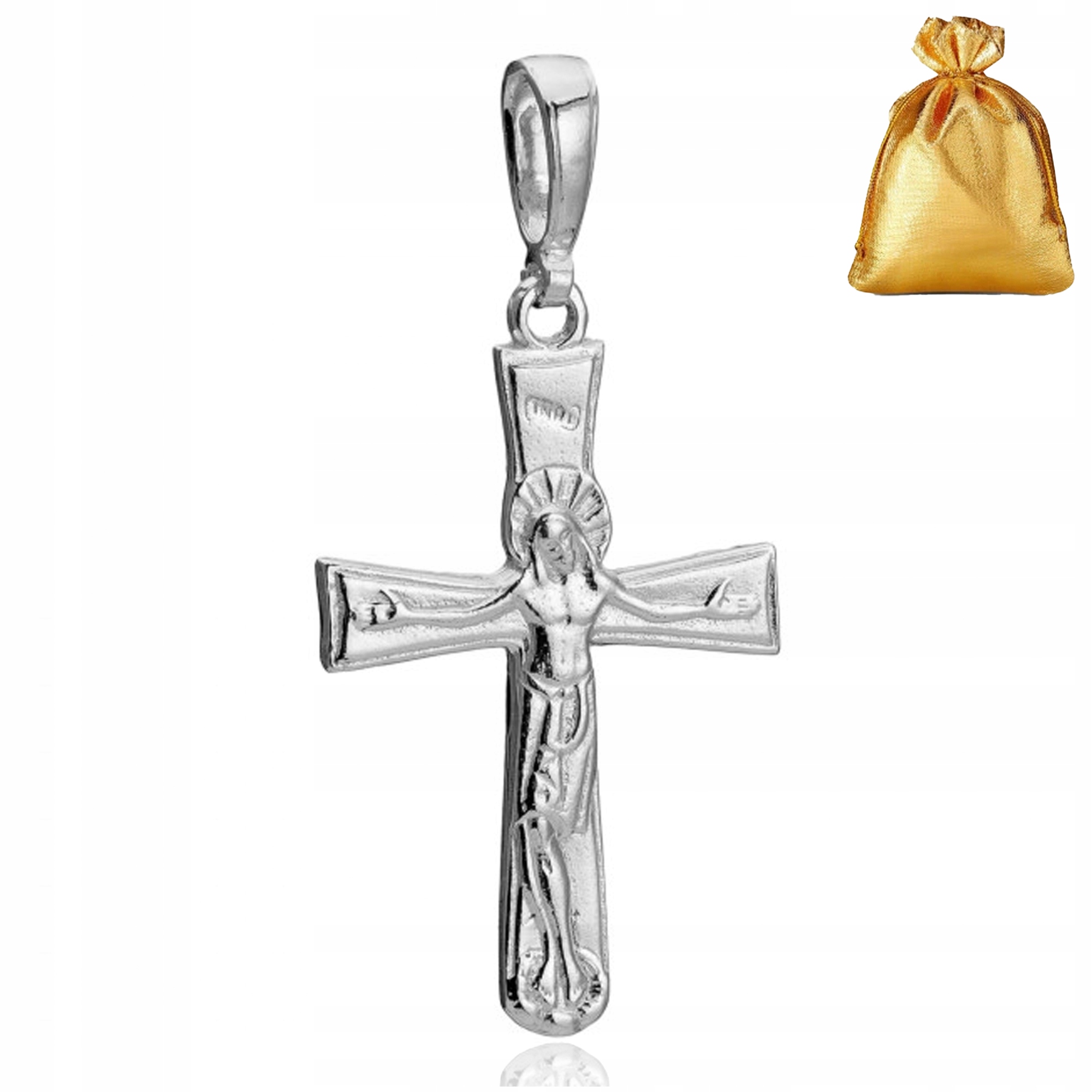 Lesklý Stříbrný Přívěsek Masivní Křížek Přívěsek Kříž Ježíš 925 Dárek