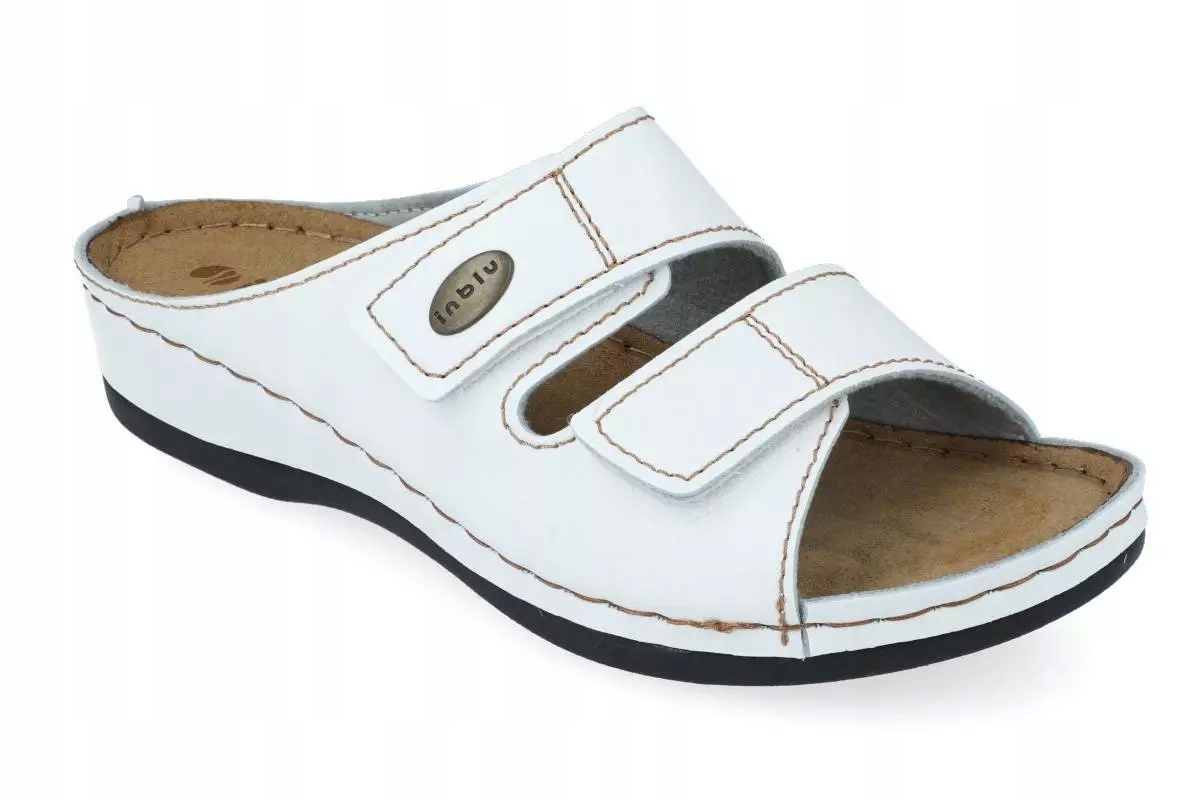 KLAPKI DAMSKIE INBLU 06-08 SKÓRA WKŁADKA BIAŁE MEDYCZNE SANITARNE 36