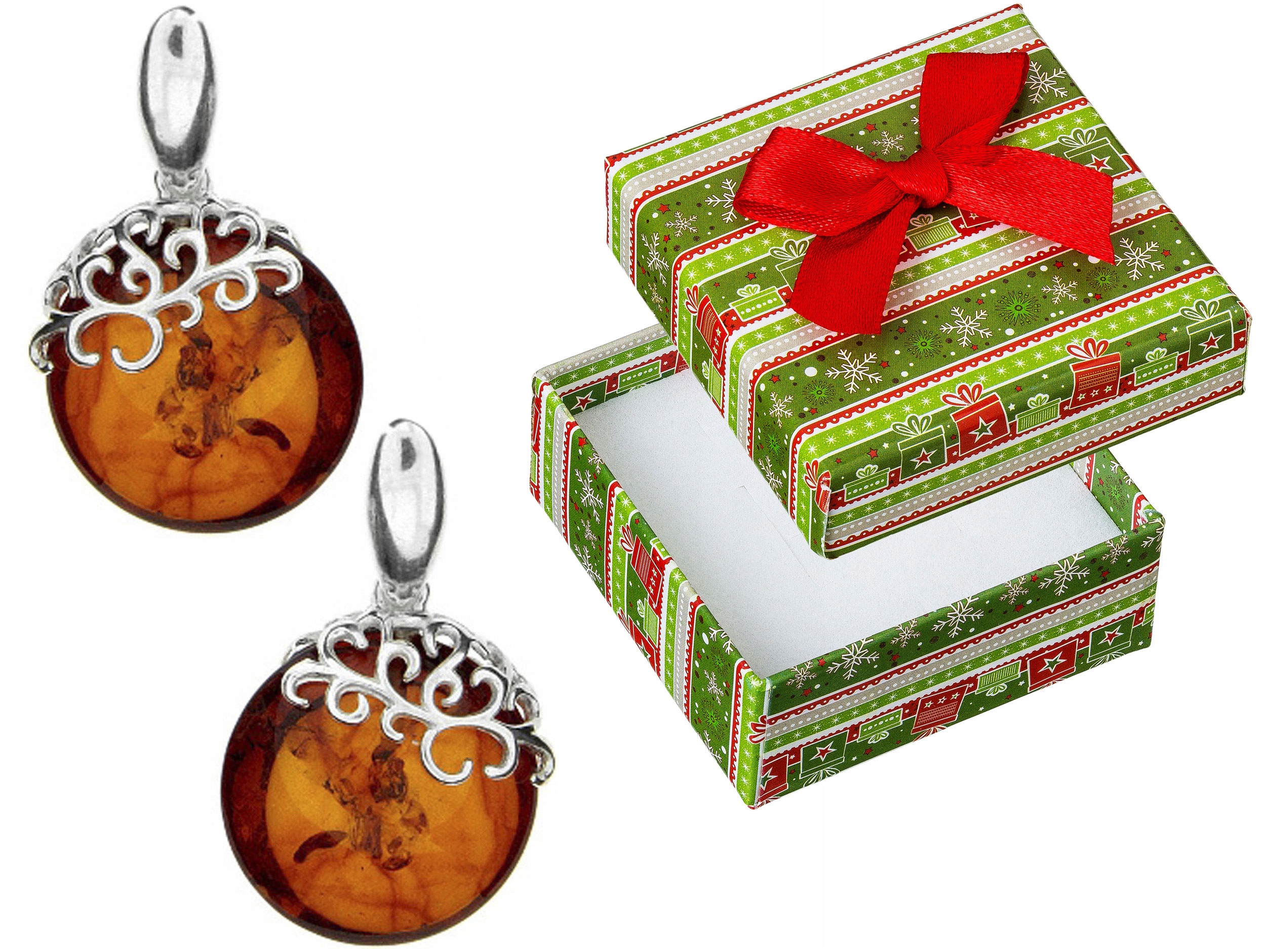 Stříbrné Náušnice Závěsné šroubky s jantarem Kolečka Dýka Stříbro 925