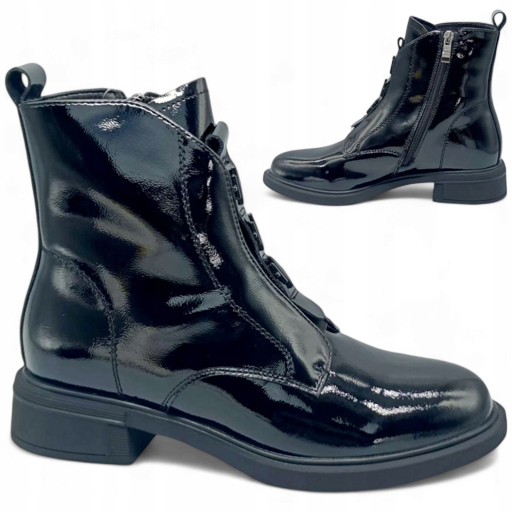 Dámské Kotníkové Boty 37 Kožené Lakované Elegantní Černé s Barskim zipem