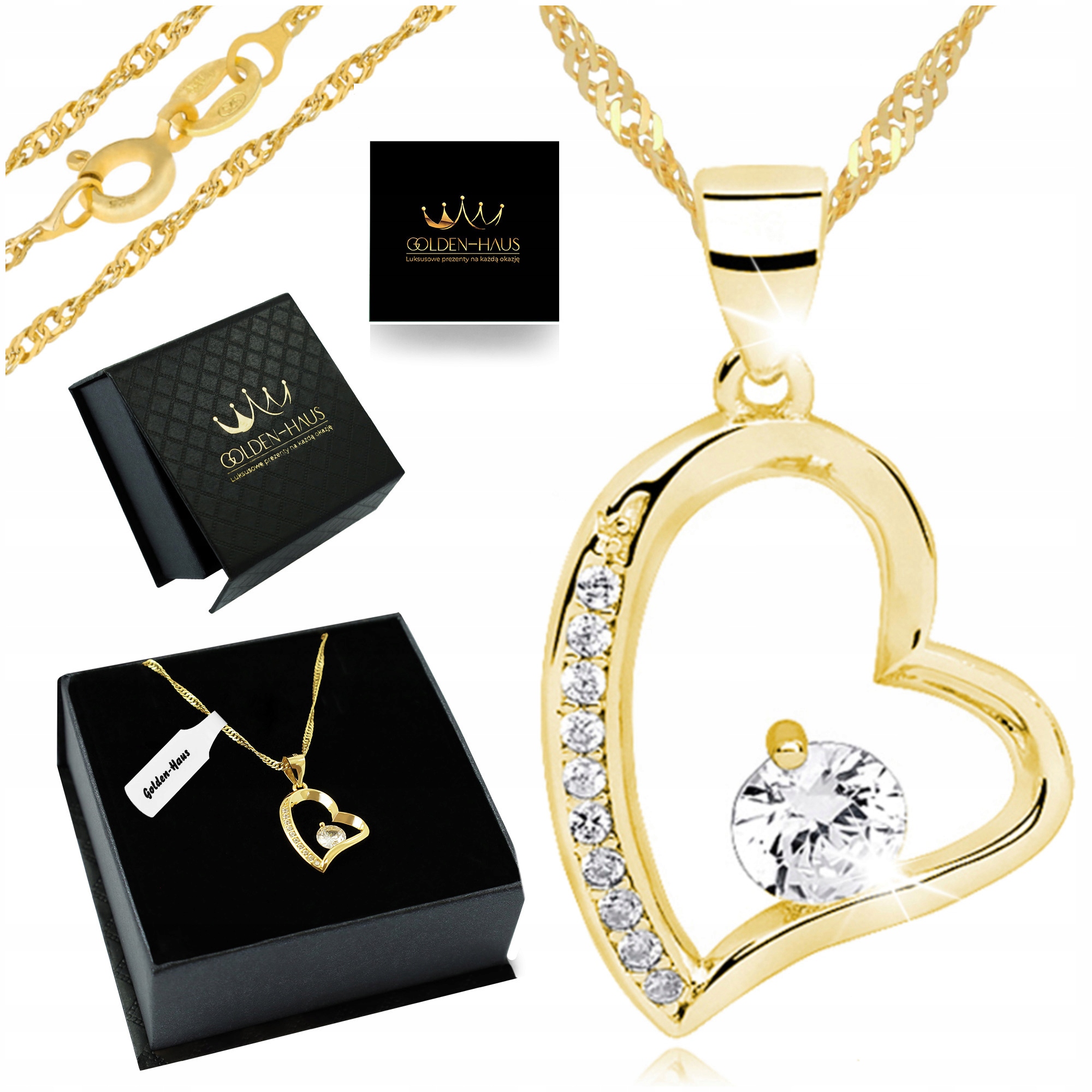 Zlatý Náhrdelník Srdce Řetízek Přívěsek Stříbrný 925/585 Dárek Pro Manželku