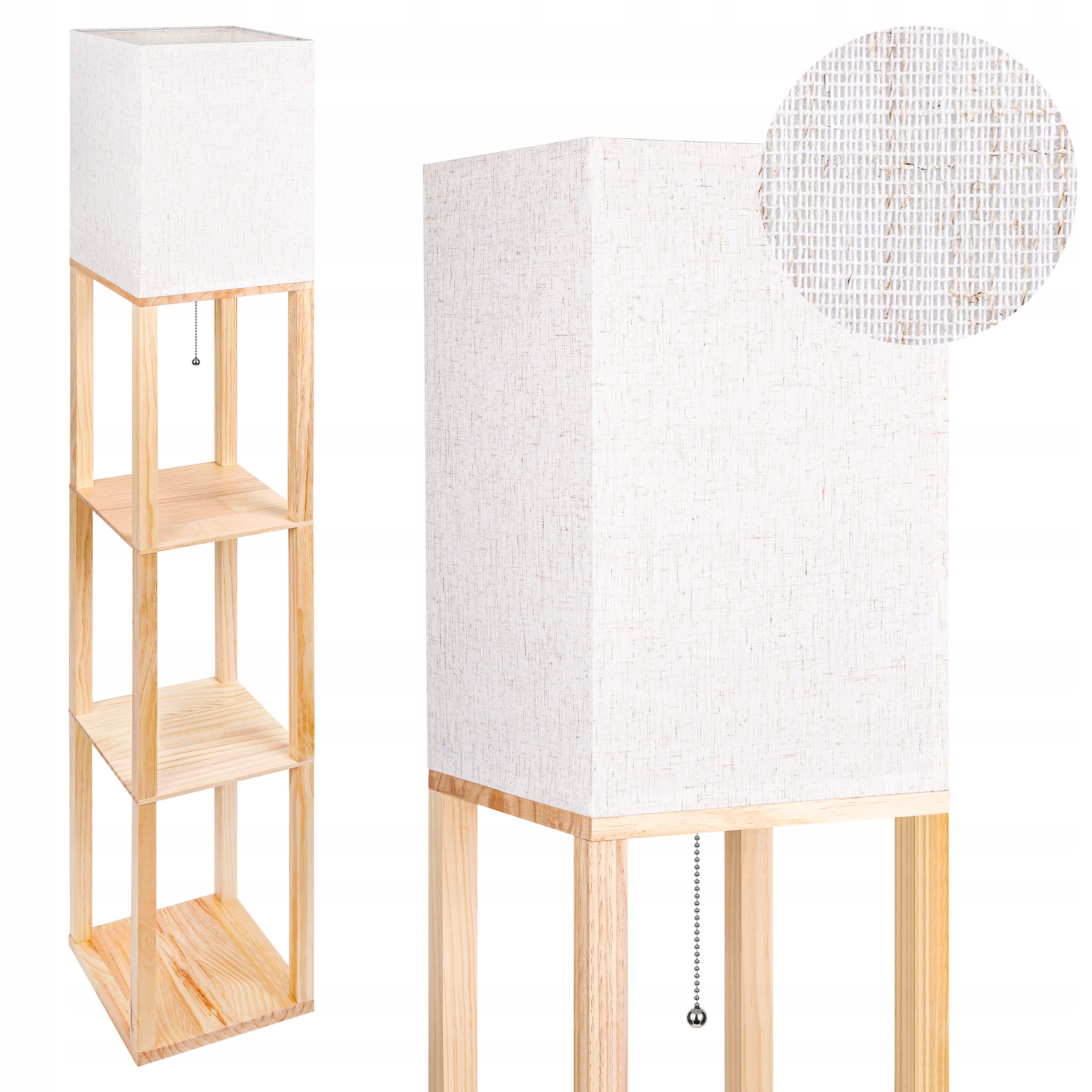 Lampa Stojąca Podłogowa Drewniana 2w1 Półka Regał 160cm Do Czytania E27