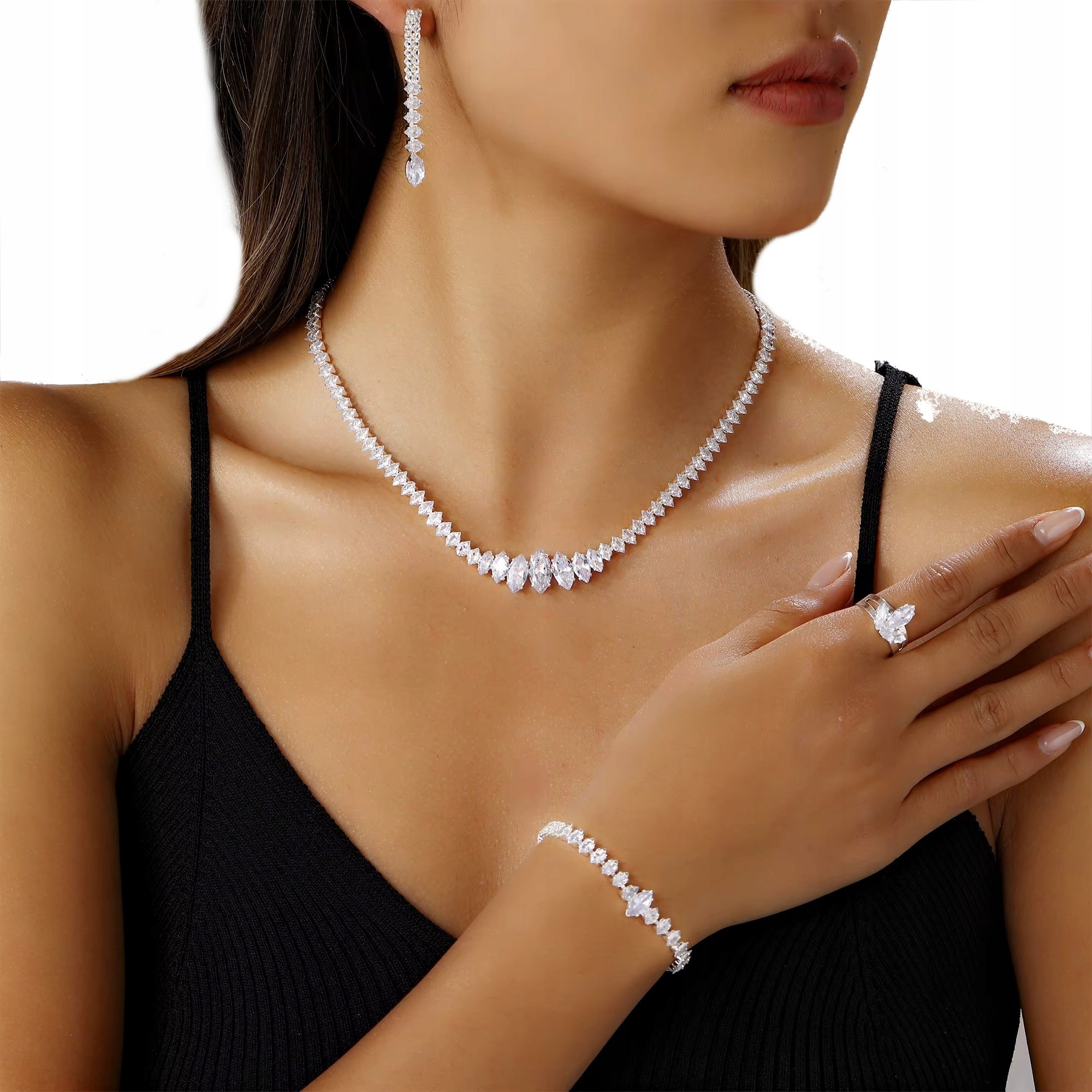 komplet sada svatebních šperků 4 díly, stříbrný tón