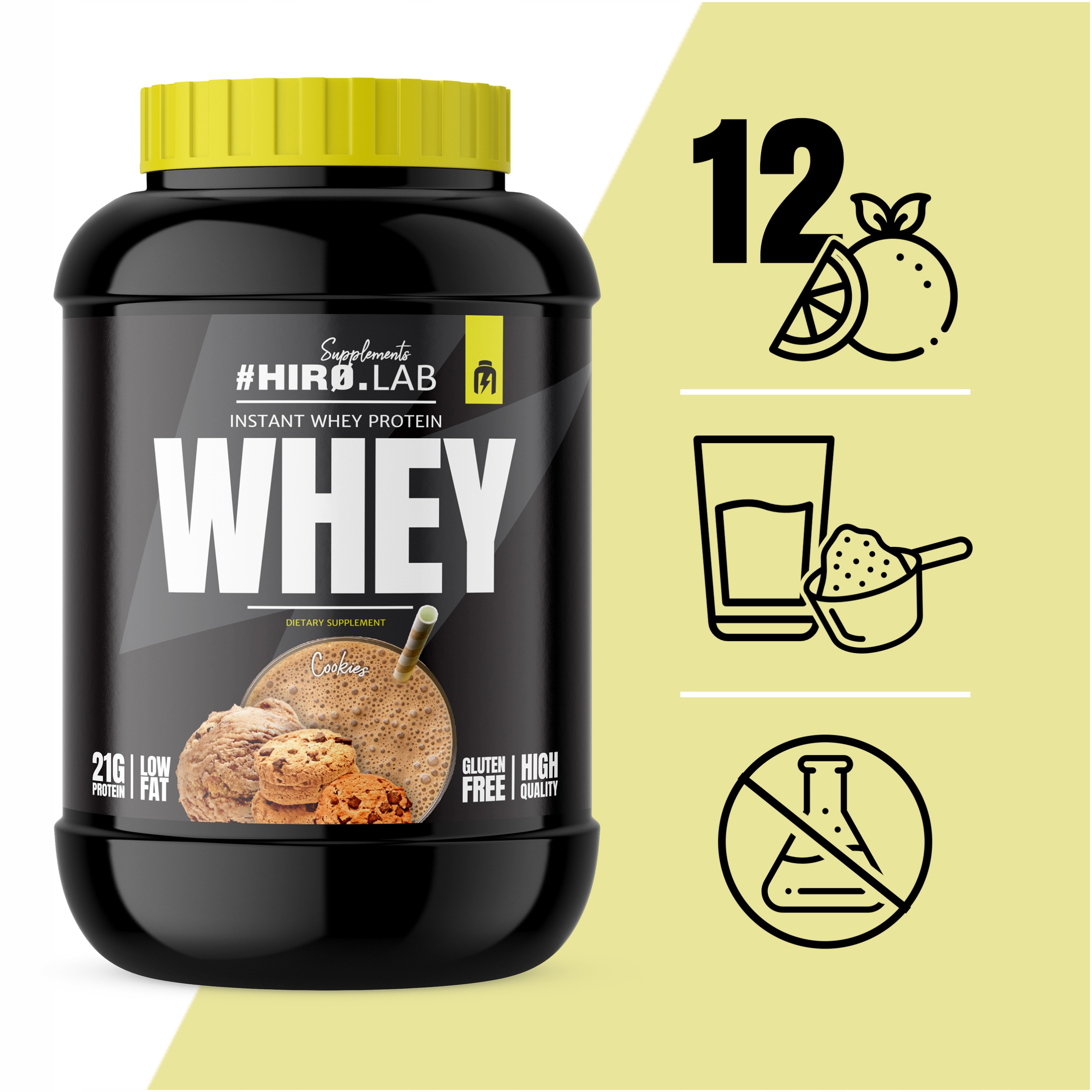 HIRO INSTANT WHEY PROTEIN 2000g BIAŁKO JAKOŚĆ WPC Smak producenta Cookie / Ciasteczkowy