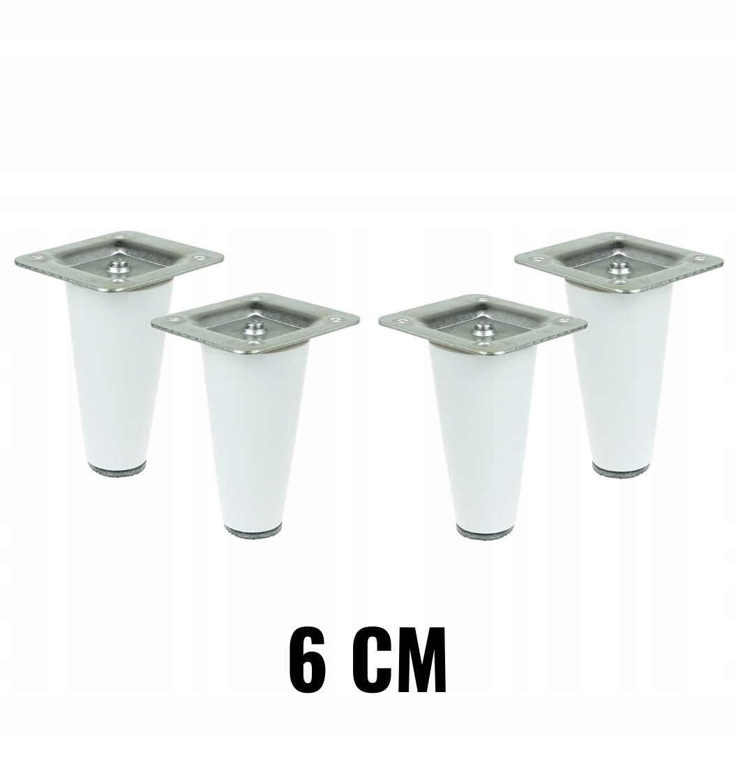 

4 x nogi nóżki drewniane 6 cm z blachami białe