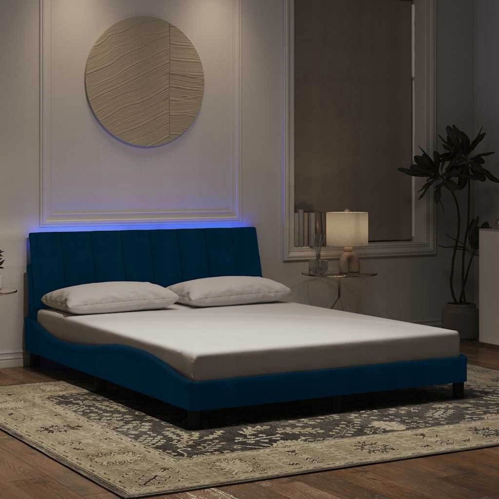 Rám postele s Led bez matrace, Hanko, modrá, 160 x 200 cm, sametová Luma